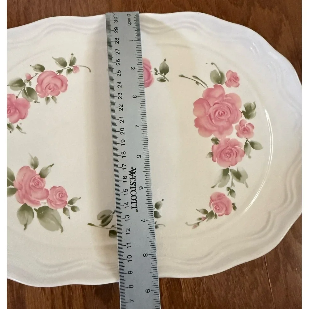 Vintage Gibson Roseland Stoneware Oval  Platter White Pink Floral 13" - Picture 6 of 6